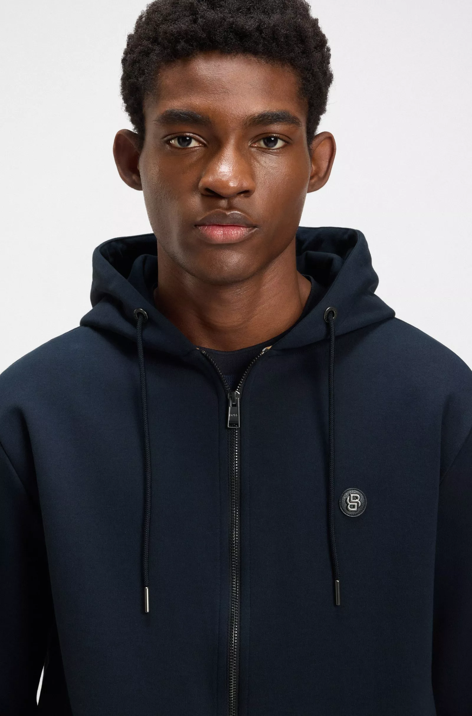 Sweat à capuche zippé en coton mélangé avec monogramme Double B