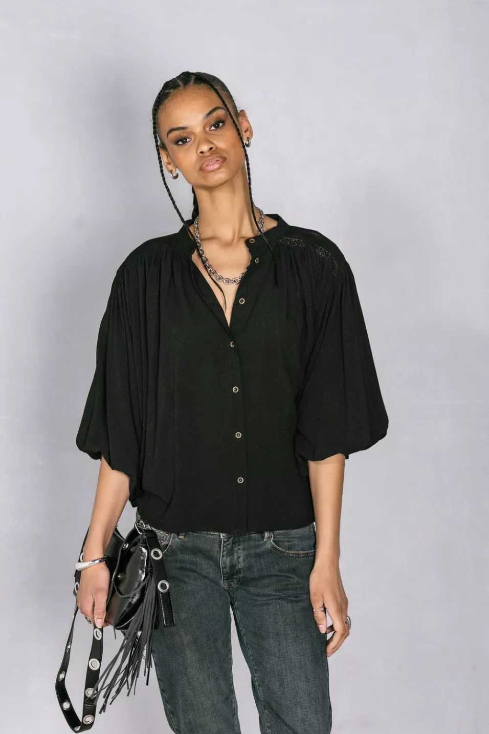 Belly Plain Blouse manches chauve-souris