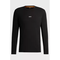 T-shirt en coton stretch à manches longues et logo imprimé