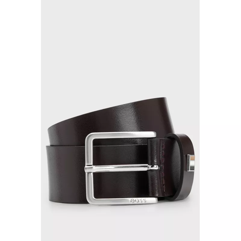 CEINTURE EN CUIR ITALIEN AVEC PASSANT À RAYURES EMBLÉMATIQUES