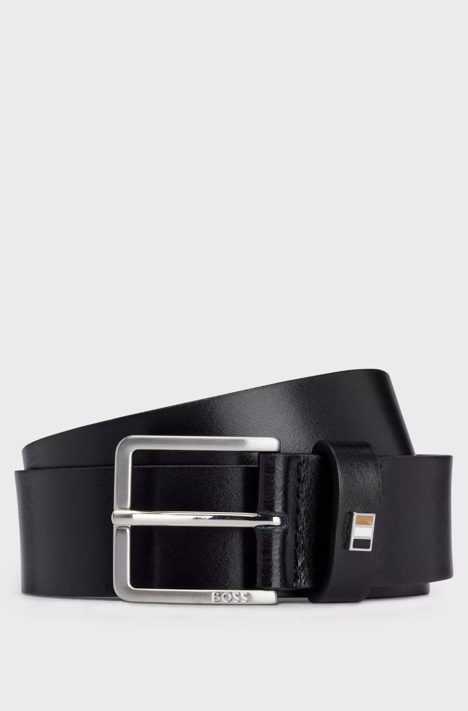 CEINTURE EN CUIR ITALIEN AVEC PASSANT À RAYURES EMBLÉMATIQUES