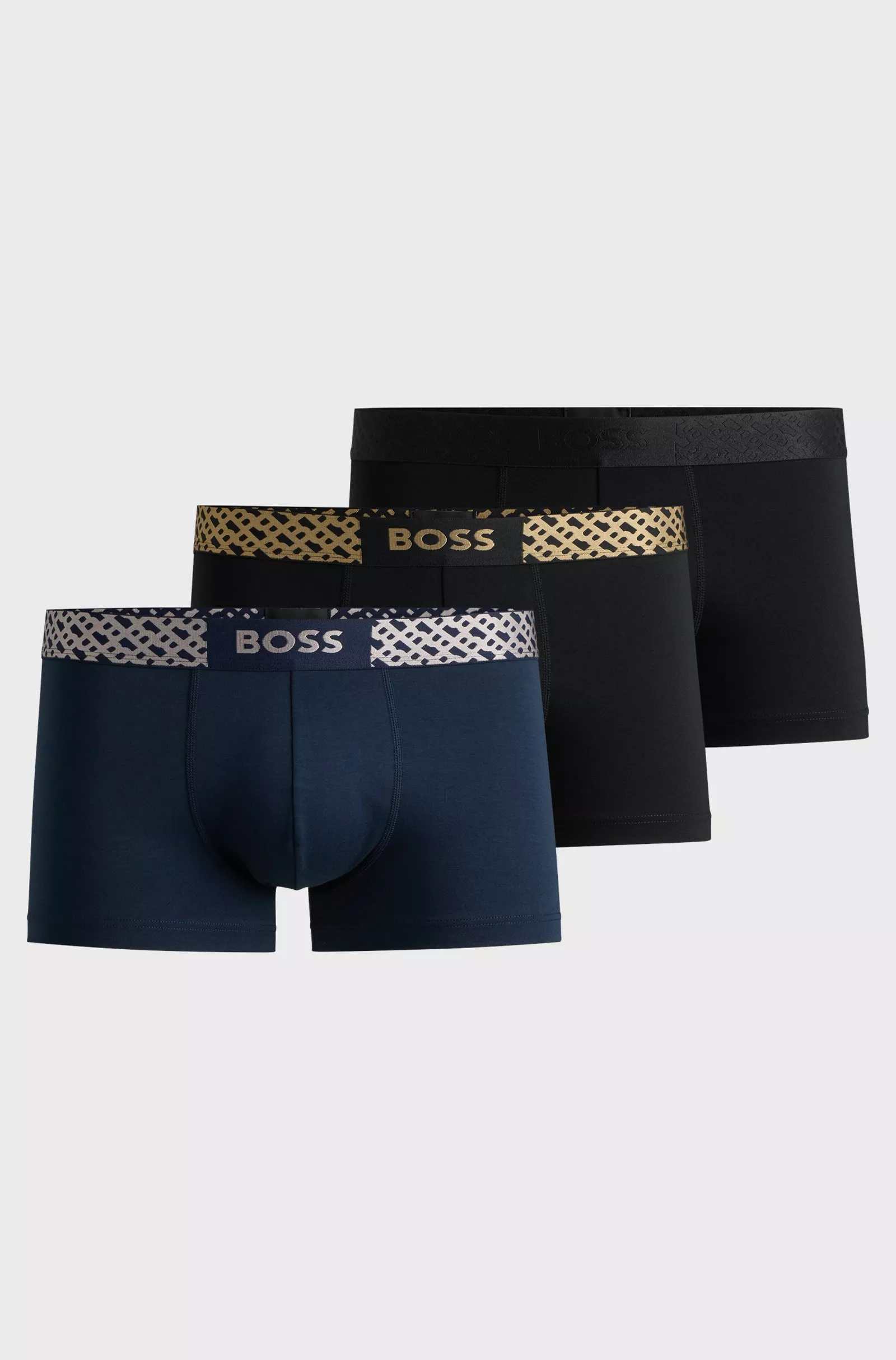 LOT DE TROIS BOXERS COURTS EN COTON STRETCH AVEC TAILLE MONOGRAMMÉE