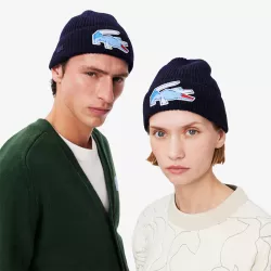 Bonnet en laine côtelée crocodile graphique